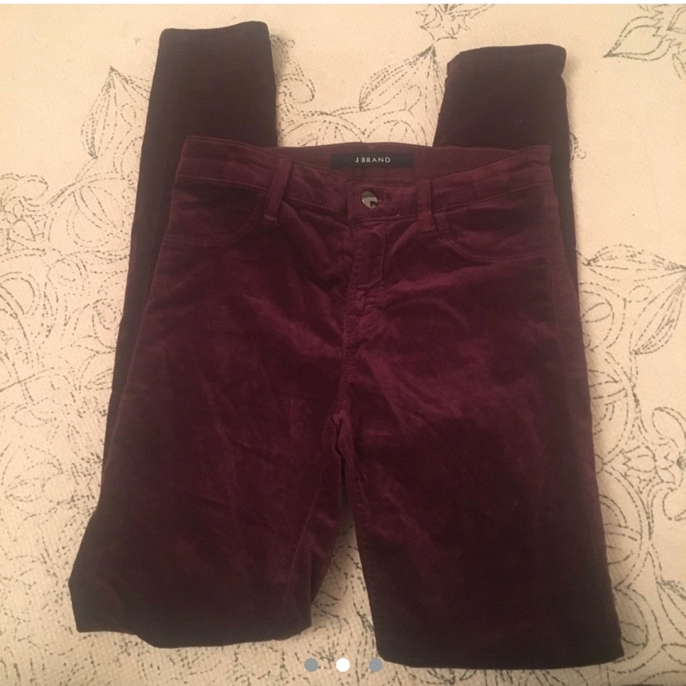 NWOT J Brand Velvet Super Skinnies in Burgundy